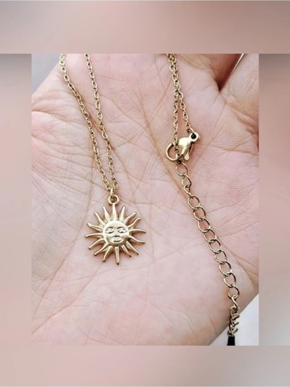 Gold Plated Stainless Steel Sun Face Pendant Necklace